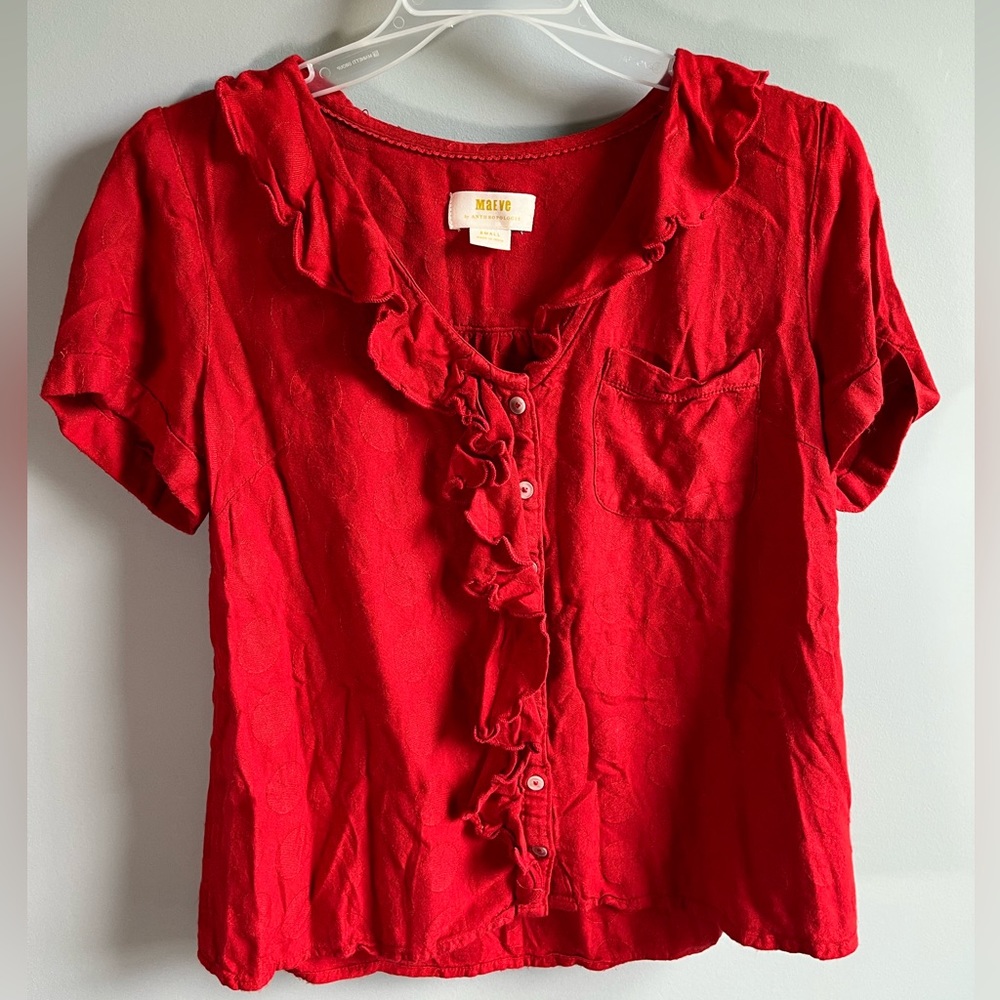 Maeve by Anthropologie Red Button Down Top Size S
